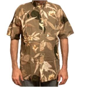 CHAPS RALPH LAUREN Vintage Brown Floral Tropical Hawaiian Shirt Mens Large